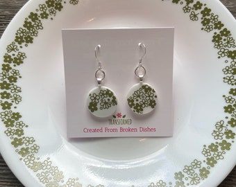 Broken China Earrings - Made from a broken Corelle plate - Crazy Daisy / Spring Blossom - unique earrings from Transformed Jewelry