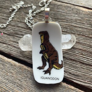 Dinosaur Iguanodon - broken china necklace made from a broken Drumheller souvenir plate - eco friendly Iguanodon