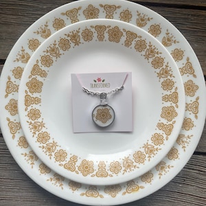 Corelle Broken Dishes Necklace - 2 sizes available, made from broken Golden Butterfly plate,  china necklace, broken china pendant