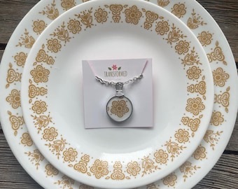 Corelle Broken Dishes Necklace - 2 sizes available, made from broken Golden Butterfly plate,  china necklace, broken china pendant