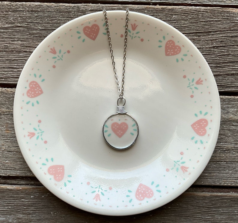 Forever Yours Corelle Broken Dishes Necklace made from broken plate, china necklace, broken china pendant, eco friendly image 1