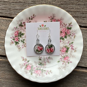 Broken China Earrings - Made from a broken Royal Albert Lavender Rose plate - unique earrings from Transformed Jewelry