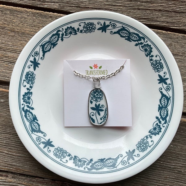 Old Town Blue - Vintage Corelle Broken Dishes Necklace - made from an Old Time Blue Blue Onion plate,  china necklace, broken china pendant