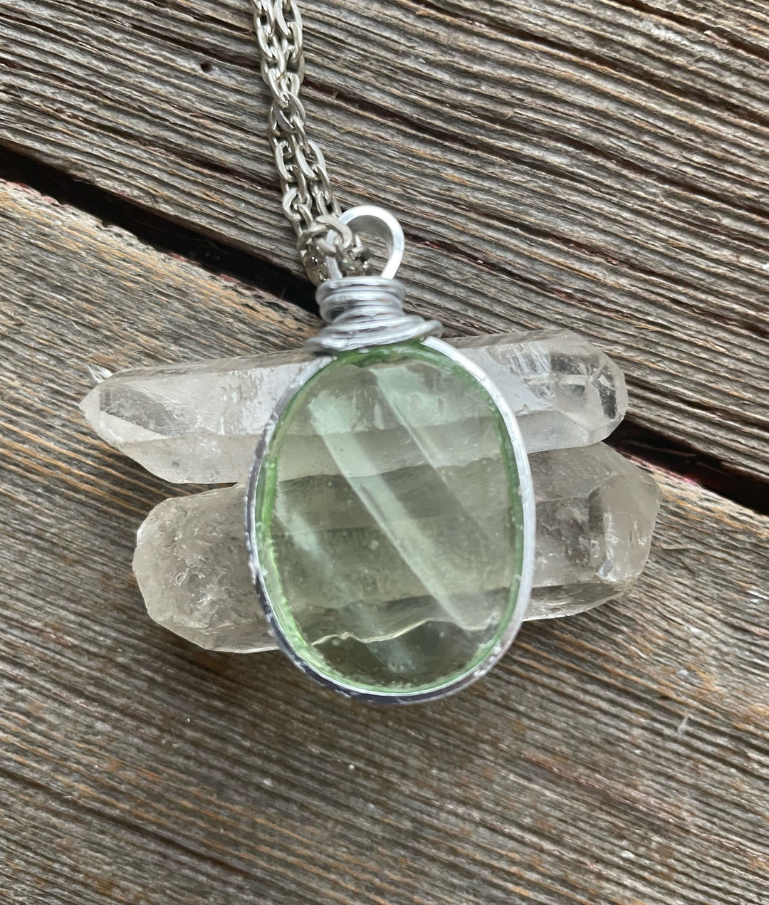 Uranium Glass Broken Dishes Necklace Made From Broken Uranium Glass