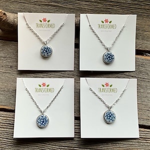 Delicate & small - Corelle Broken Dishes Necklace - stainless steel setting stainless steel 18” chain, Old Town Blue Corelle - listing for 1