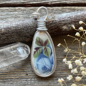 Broken Dishes Necklace - made from Royal Albert Moonlight Rose, bone china necklace, elegant china pendant - Eco Friendly