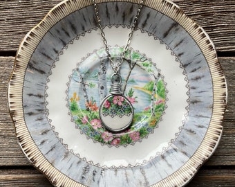 Broken Dishes Necklace - made from Royal Albert Silver Birch dish, bone china necklace, elegant china pendant - Eco Friendly