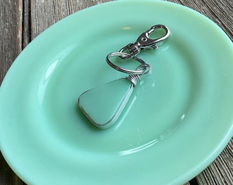 Jadeite Green Milk Glass  keychain - made from a broken plate, recycled, eco friendly keychains, unique, jadeite  keychains