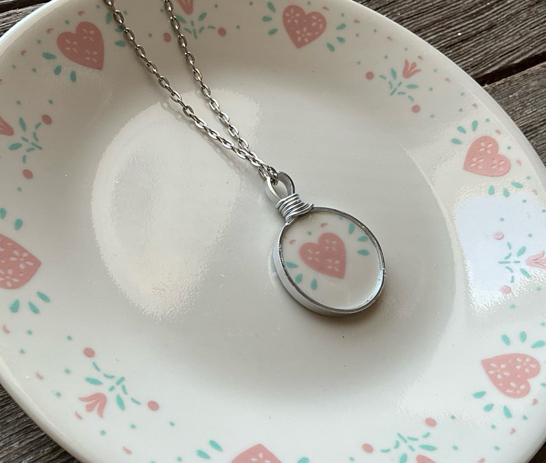 Forever Yours Corelle Broken Dishes Necklace made from broken plate, china necklace, broken china pendant, eco friendly image 8