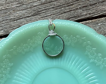 Alice Jadeite Broken Dishes Necklace - made from broken Jadeite Fire King plate,  broken china pendant - eco friendly, green milk glass