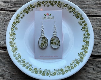 Broken China Earrings - Made from a broken Corelle plate - Crazy Daisy / Spring Blossom - unique earrings from Transformed Jewelry