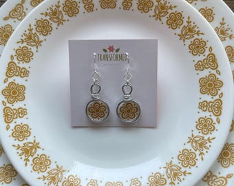 Boucles D'oreilles Percées Vintage à Plaque Gravée Motif Floral - Couleur Argent, Référence *4296