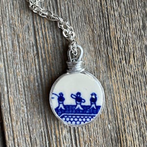 Blue Willow - Broken China Necklace - Blue White - made from a broken plate- broken dishes necklace - elegant and nostalgic jewelry