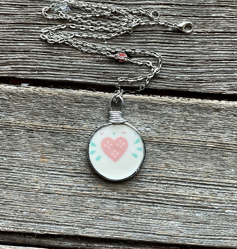 Forever Yours Corelle Broken Dishes Necklace made from broken plate, china necklace, broken china pendant, eco friendly image 4