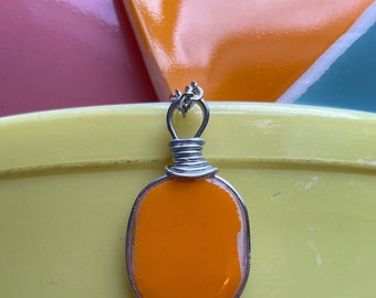 Orange Pyrex Necklace!! Created from a broken pyrex bowl -  broken china necklace from Transformed Jewelry - pyrex jewelry, pyrex necklaces