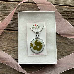 Extra Large Corelle Broken Dishes Necklace - made from broken Corelle Crazy Daisy casserole dish, Spring Blossom,  necklace, broken china