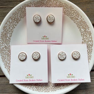 Woodland Brown, Corelle Stainless Steel Broken China Earrings - created from a broken Woodland Brown Corelle plate, button stud earrings