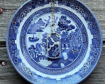 Blue Willow - Broken China Necklace - Blue White - made from a broken plate- broken dishes necklace - elegant and nostalgic jewelry