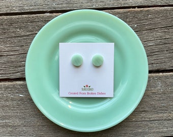 Broken China Earrings - created from a broken Jadeite saucer - broken dishes earrings - simple nostalgic jewelry - Eco Friendly