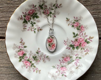 Lavender Rose Broken Dishes Necklace - made from Royal Albert Lavender Rose dish, bone china necklace, elegant china pendant