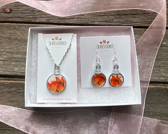 Prairie Lily Broken Dishes Necklace and Earring Set.  Matching necklace with earrings made from a broken Prairie Lily Saskatchewan plate