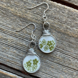 Broken China Earrings - Made from a broken Corelle plate - Crazy Daisy / Spring Blossom - unique earrings from Transformed Jewelry