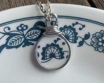 Old Town Blue - Vintage Corelle Broken Dishes Necklace - made from an Old Time Blue Blue Onion plate,  china necklace, broken china pendant
