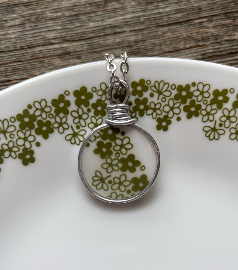 Corelle Broken Dishes Necklace made from broken Corelle Crazy Daisy plate, Spring Blossom, china necklace, broken china pendant image 8