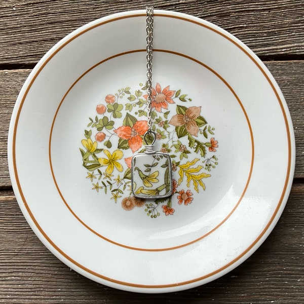 Corelle Broken Dishes Necklace - made from broken Corelle Indian Summer plate, Indian Summer,  necklace, broken china pendant -