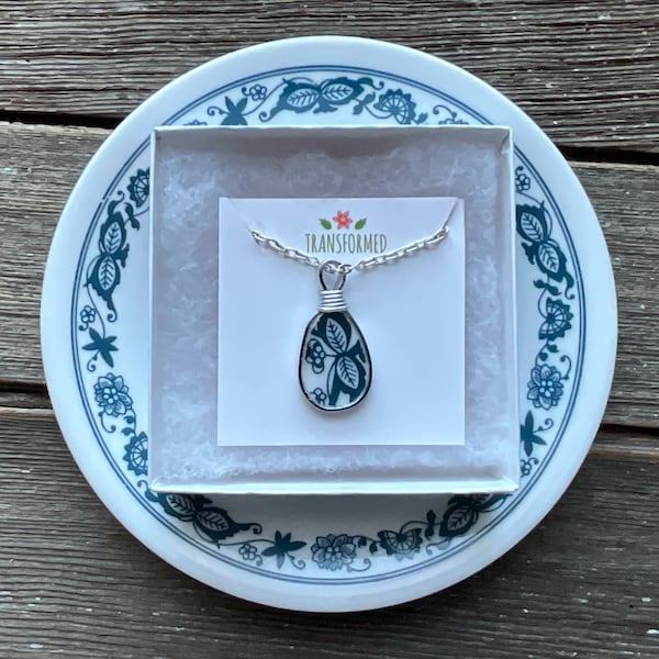 Old Town Blue - Vintage Corelle Broken Dishes Necklace - made from an Old Time Blue Blue Onion plate,  china necklace, broken china pendant