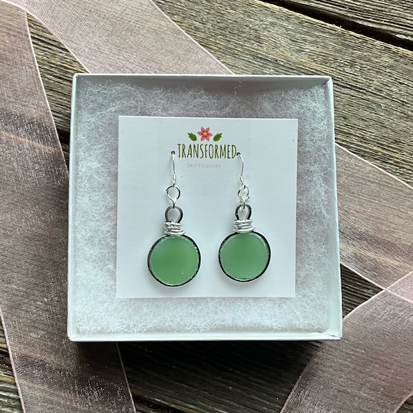 Broken China Earrings - created from a broken Jadeite plate - broken dishes earrings - elegant and nostalgic jewelry - Eco Friendly