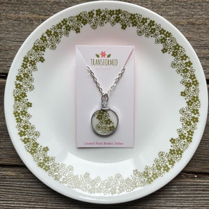 Corelle Broken Dishes Necklace made from broken Corelle Crazy Daisy plate, Spring Blossom, china necklace, broken china pendant image 1