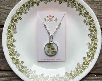 Corelle Broken Dishes Necklace - made from broken Corelle Crazy Daisy plate, Spring Blossom, china necklace, broken china pendant