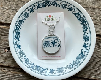 Large necklace - Vintage Corelle Broken Dishes Necklace - made from an Old Time Blue Blue Onion plate,  china necklace, broken china pendant