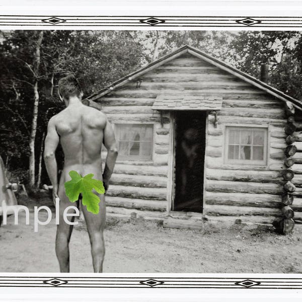 1940's Photo Reprint of a Nude Muscle Man Poses After Hike in Woods Gay Interest 83
