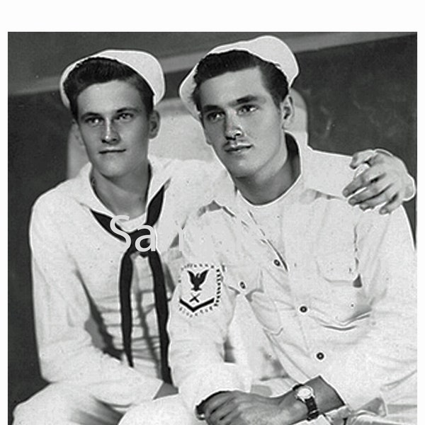 Vintage Photo Reprint Handsome Sailors Hug Shyly For a Buddy's Camera Gay Interest 173