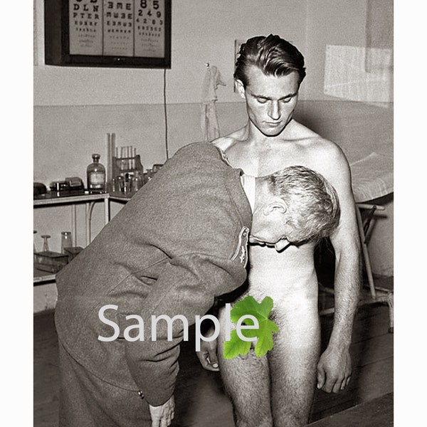 Vintage 1940's Photo Reprint of a Medical Doctor Inspecting a Handsome, Shy Nude Man's Naked Body Gay Interest 67