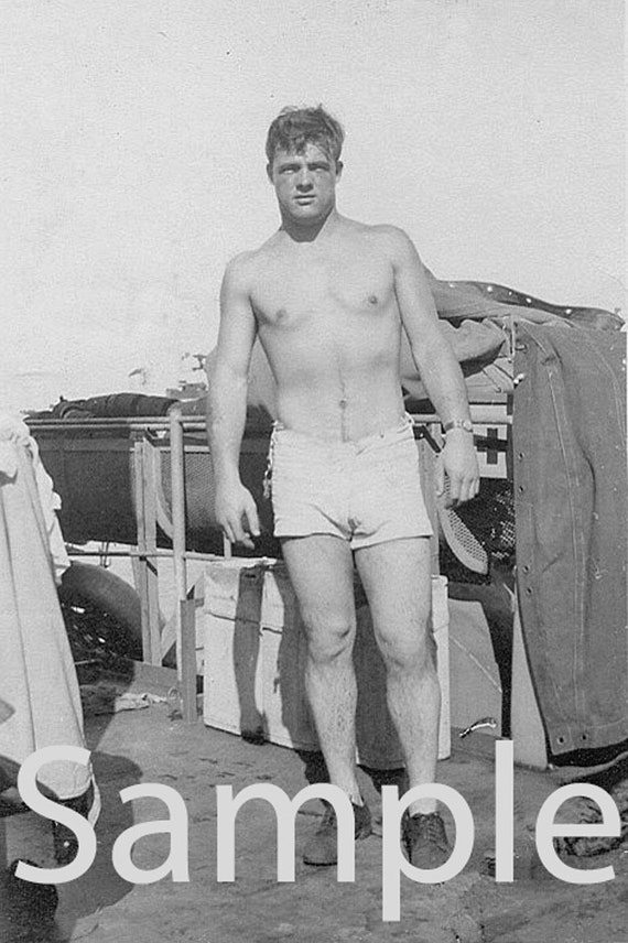 Vintage Nudism Blogspot - Vintage 1943 Photo Reprint Near Nude Handsome Soldier Smiles 1