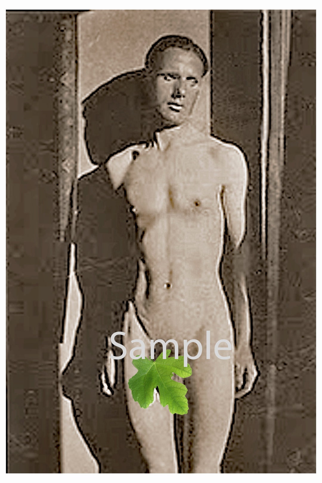 Vintage 1916 Photo Reprint Shy Nude Amateur Man Poses photo