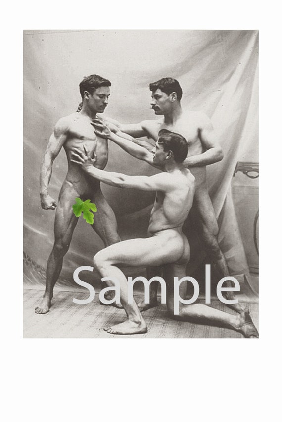 570px x 853px - 1890â€™s Vintage Photo Reprint SET of 6 Muscular Nude Men Wrestlers 2
