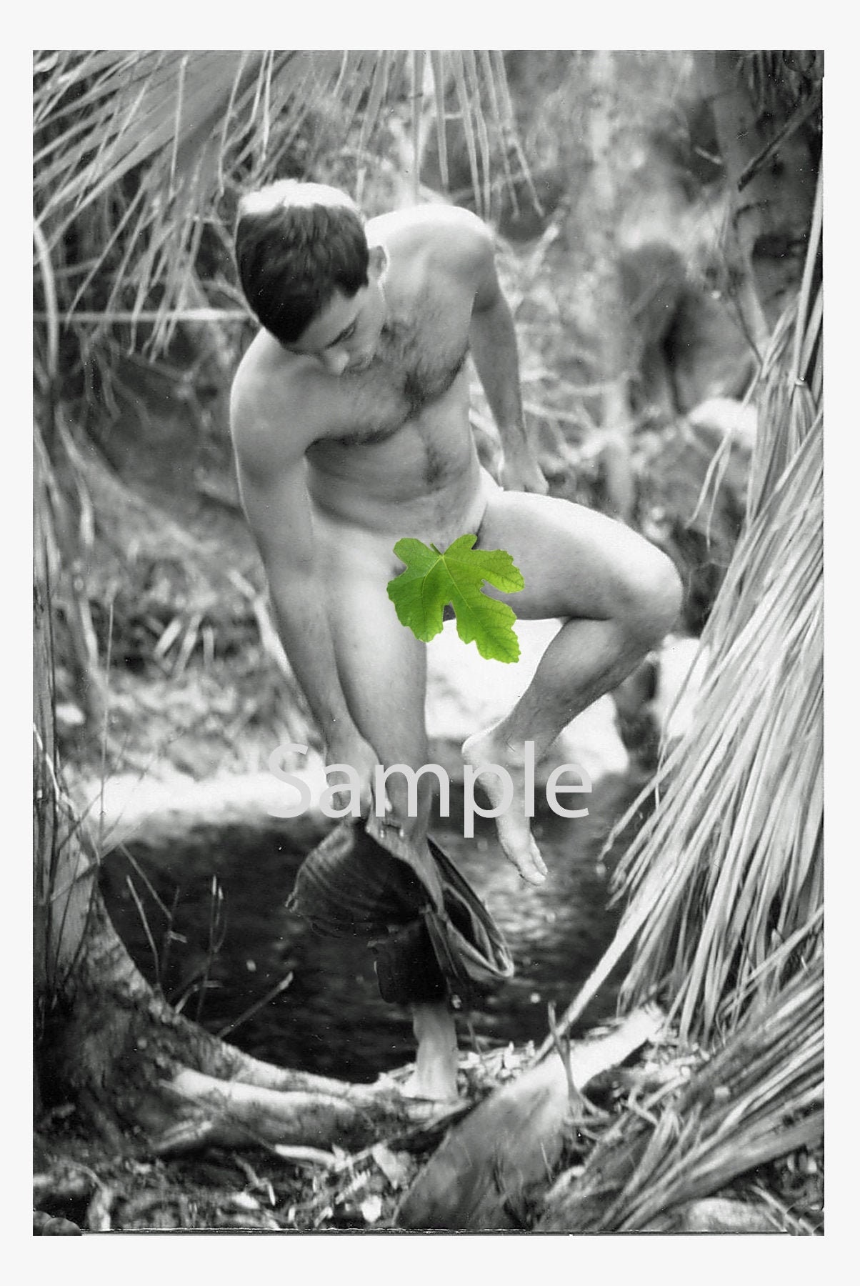 Vintage Photo Reprint Nude Young Marine Strips to Swim in
