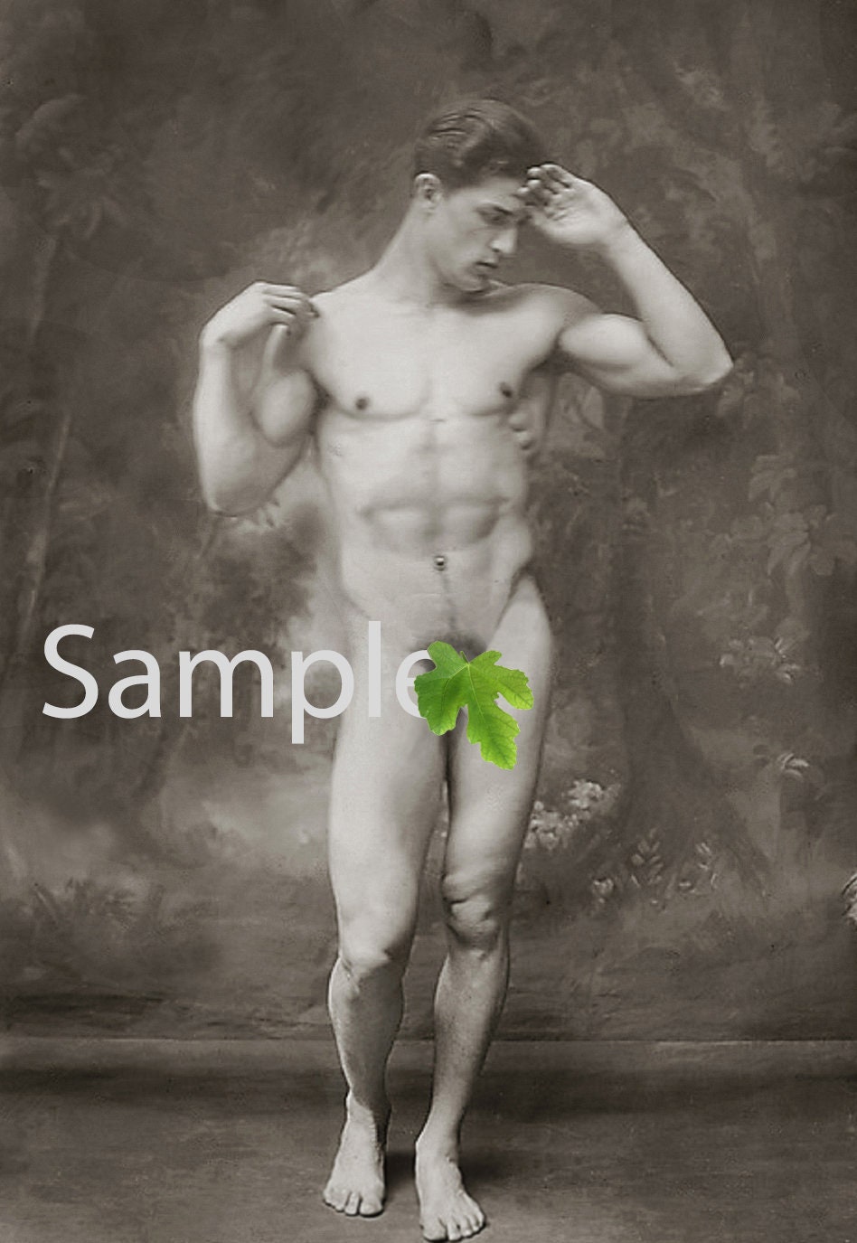Vintage 1900s Photo Reprint Muscular Nude Man Shows Sexy