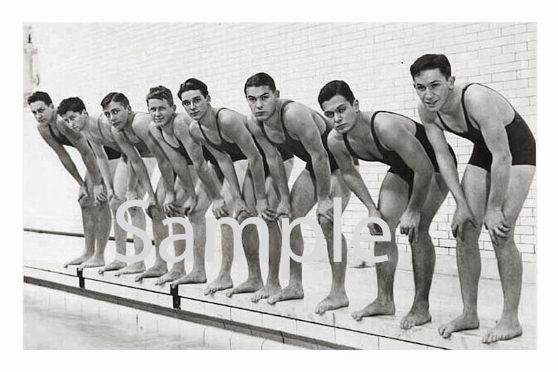 1920-s-photo-reprint-near-nude-men-swim-team-bend-and-flex-2-etsy