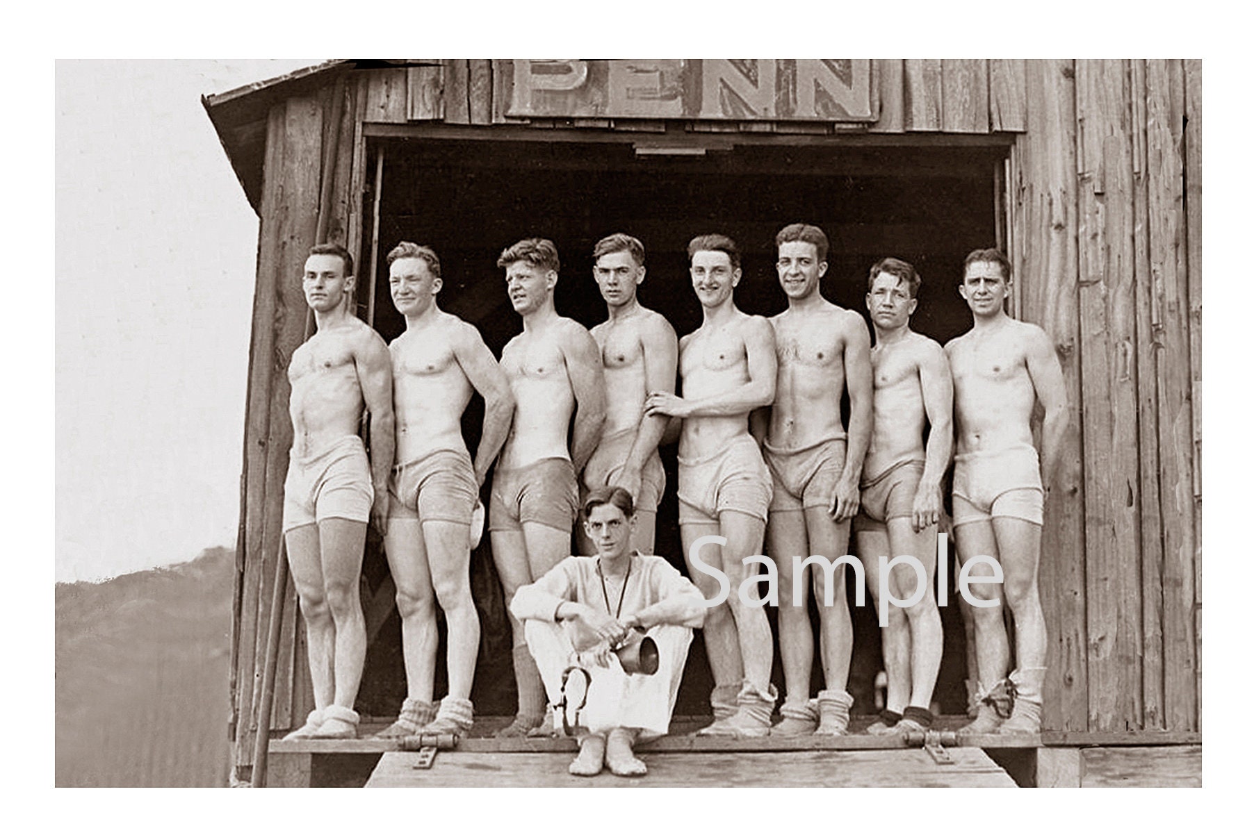 1920s Photo Reprint Muscular Near Nude Men on College photo