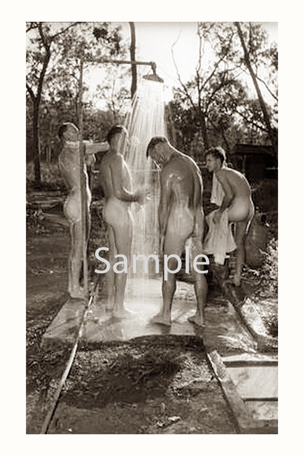 Vintage 1940s Photo Reprint of Four Nude WWII Soldiers Vintage 1940s Photo Reprint of Four Nude WWII Soldiers
