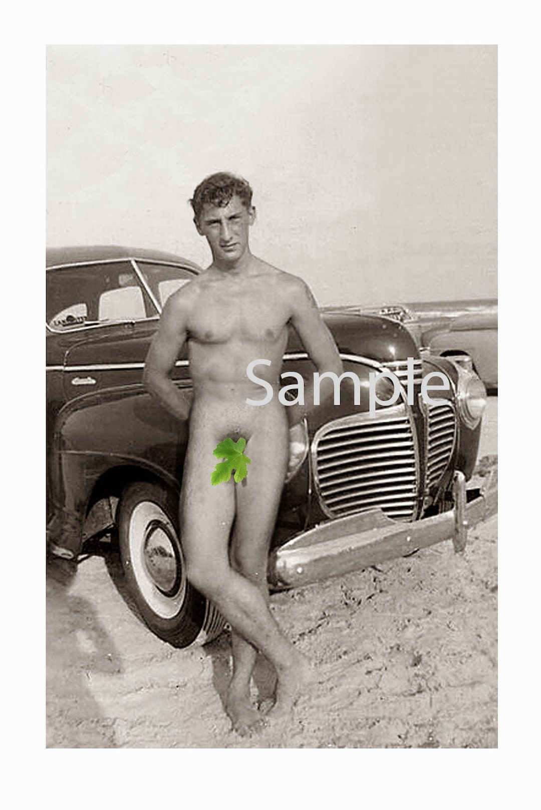 Vintage 1940s Photo Reprint of a Nude Young Man Posing by