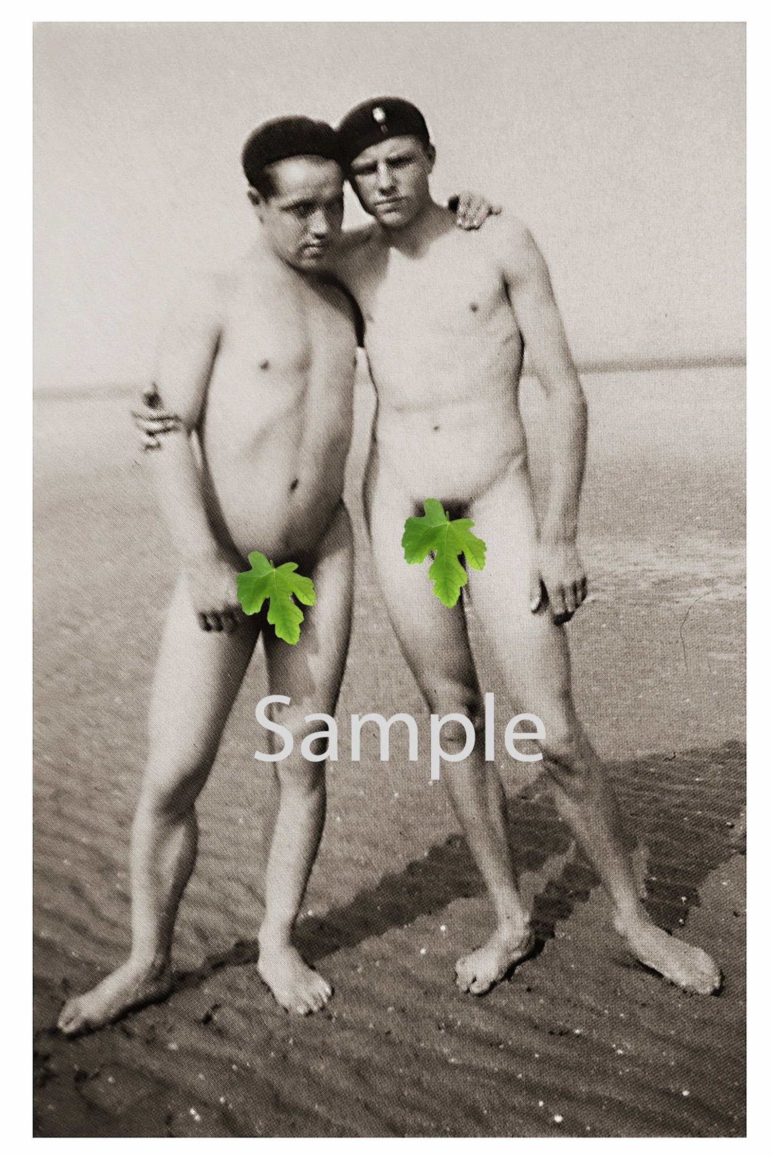 Vintage 1920's Photo Reprint Affectionate Nude Men Hug at Et