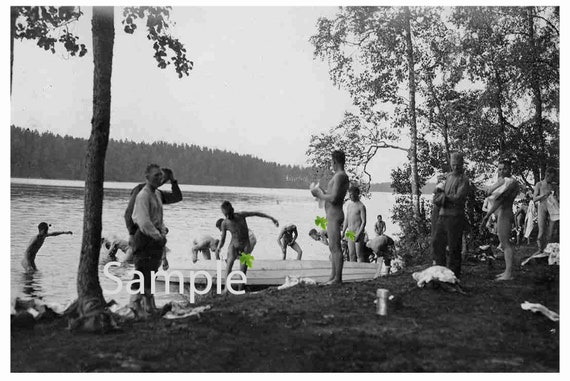 Vintage Group Naturists - 1920â€™s Photo Nude Soldiers Bathe at Beaver Lake 1