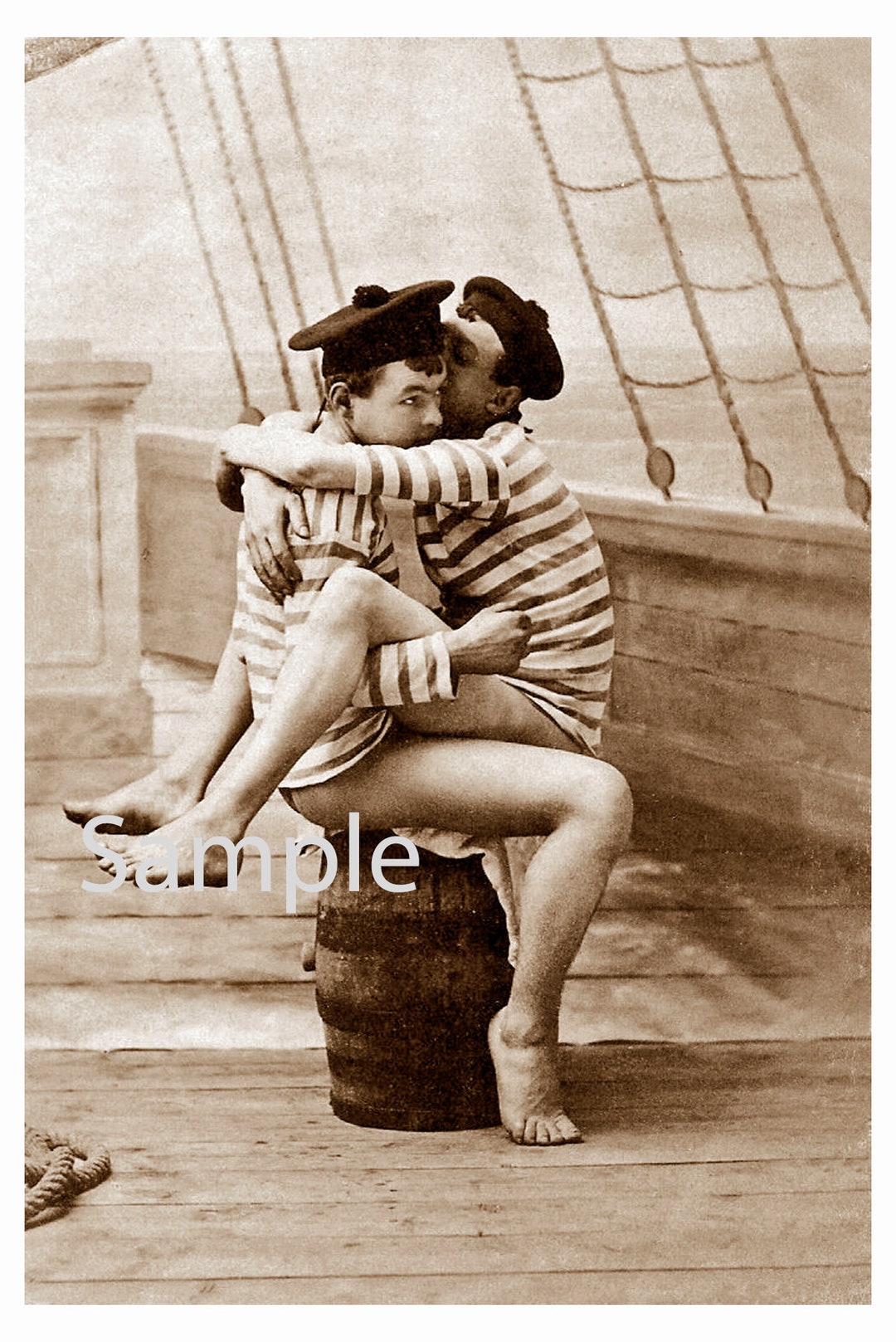 Vintage 1900s Photo Reprint of a Nude Sailor Sitting on pic