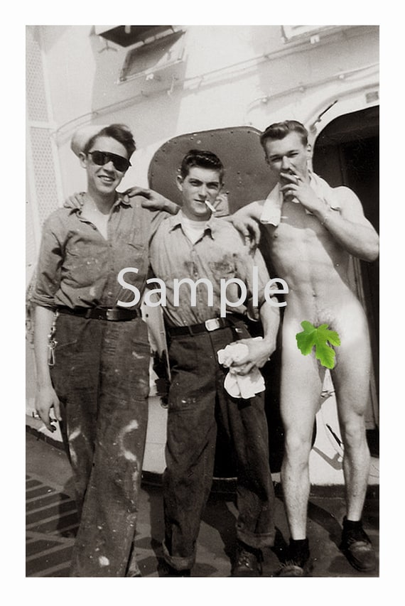 Vintage Nudist Naturist Magazines - Vintage 1940's Photo Reprint Nude Sailor Hugs Buddies on Way to Showers Gay  Interest 124
